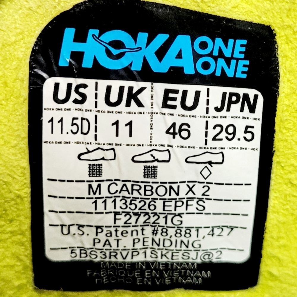 Hoka One One Carbon X2  Vibrant Yellow Men's Performance Running Shoes size 11.5 - Picture 10 of 10